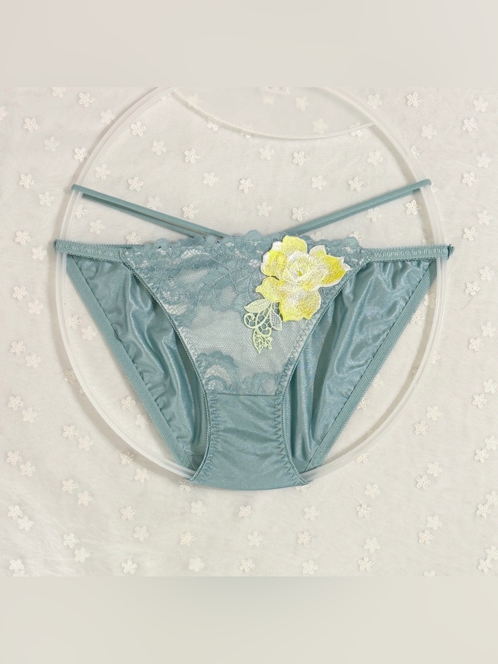 US-S/JP-L Japanese Sew On Embroidered Straps Shiny Smooth Tricot Nylon Panties
